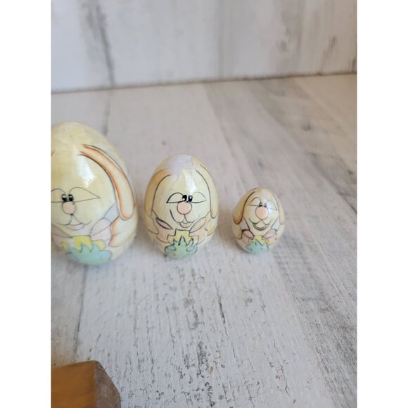 Easter bunny Russian stacking egg wooden vintage figure decor - Picture 9 of 14